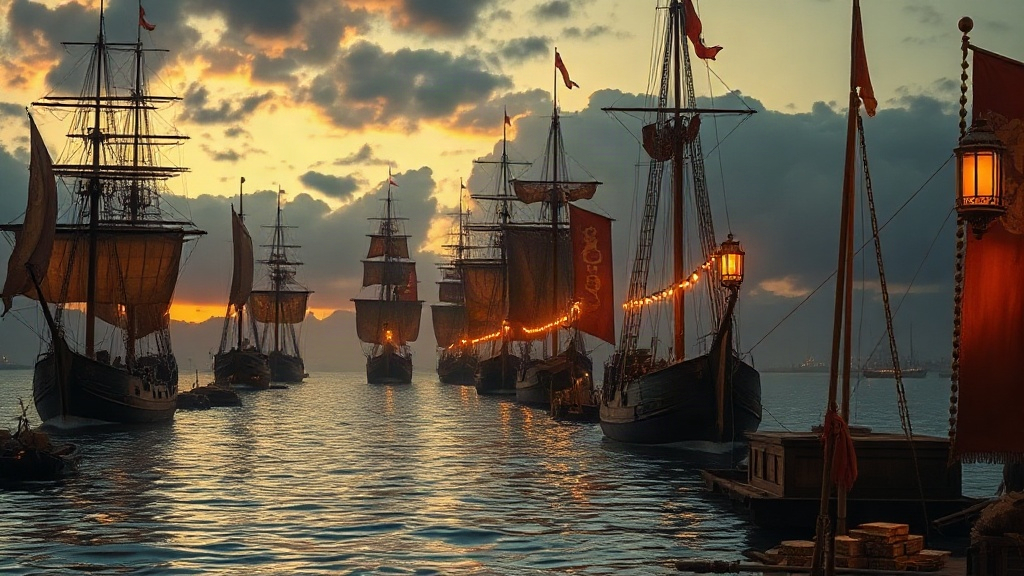 Ancient merchant harbor at dusk